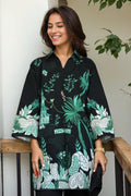 V Neck Black with Green Palm Leaves Co-Ord Set